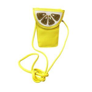 Lemon Slice Yellow Crossbody Phone Bag With Glitter Detail Magnetic Closure